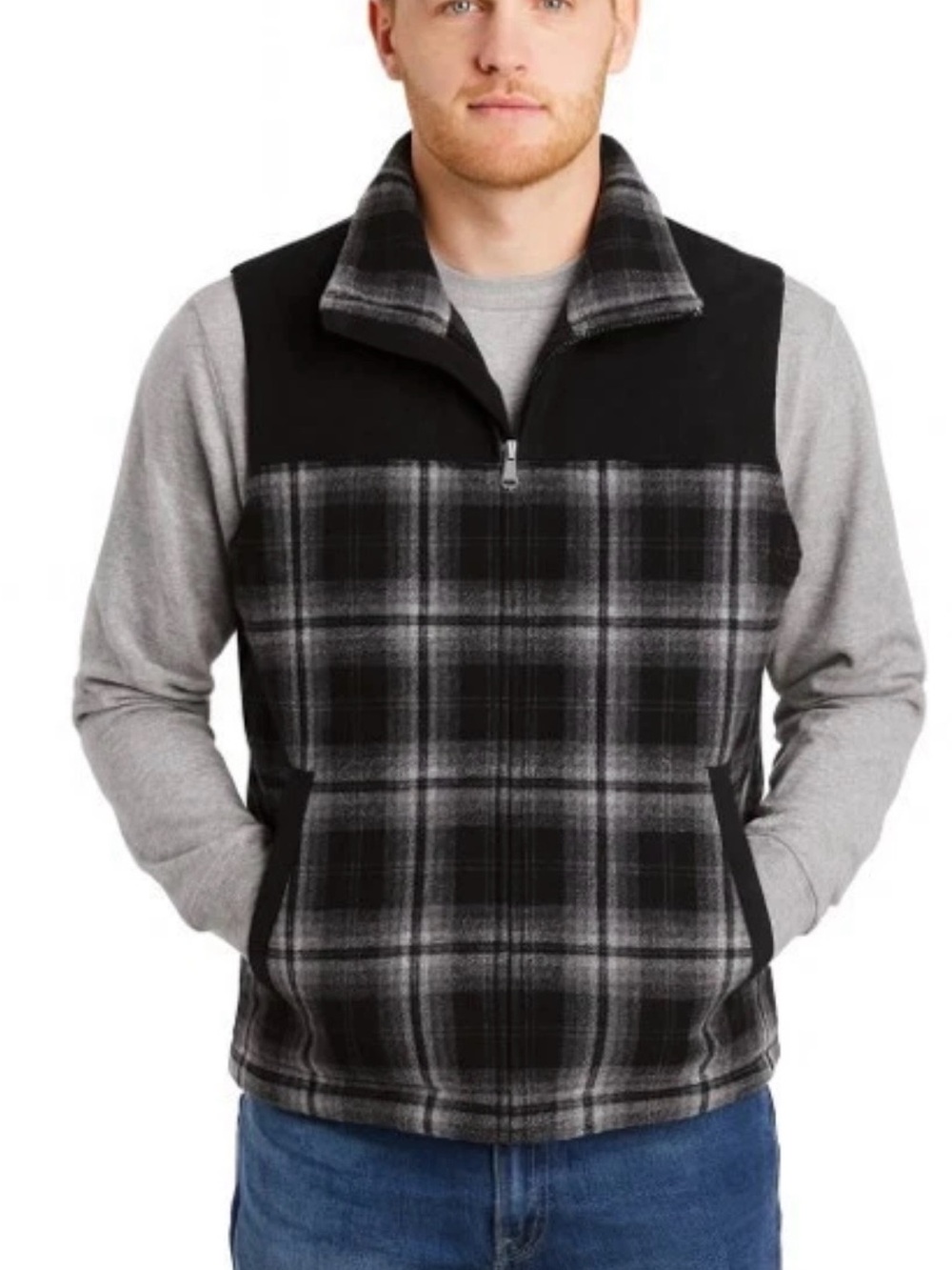 NWT Pendleton Men's Wool Blend Insulated Vest Full Zip Black Gray Plaid Size L